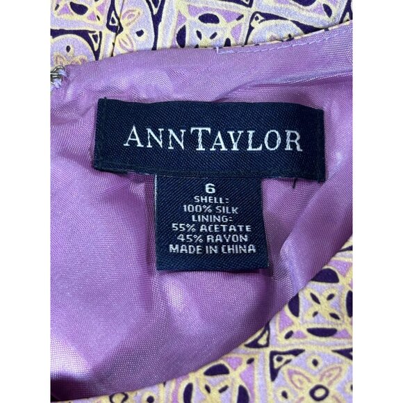 Ann Taylor Womens Sleeveless Silk Top Size 6 Gold & Purple Geometric Pattern - Picture 5 of 10